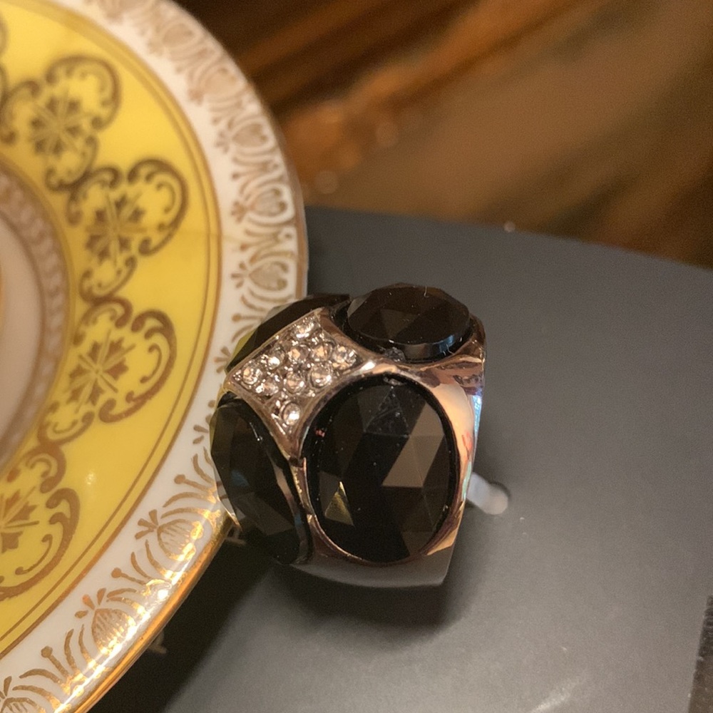 Chunky Silver and Black Ring Size 8